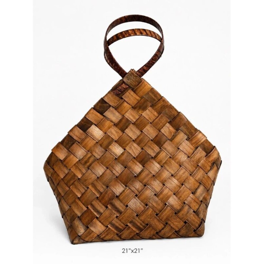 Handwoven wood Basket with loop handles